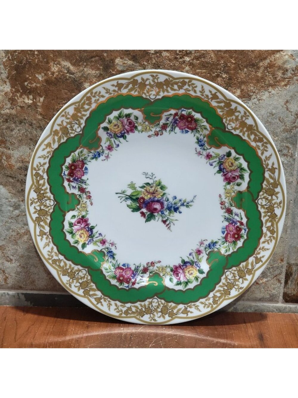 Andrea by Sadek Sevres Style Floral Porcelain Plate Green